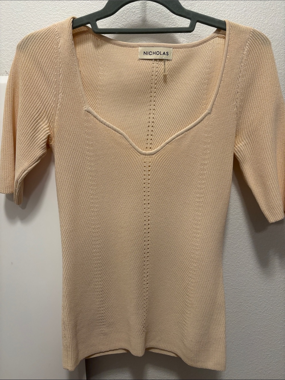 NICHOLAS Beige Ribbed Scoop-Neck Short Sleeve Top